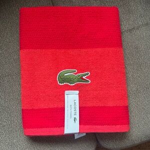 Lacoste Big Crocodile Logo Bath Towel Red 100% Cotton 30 inches x 52 inches